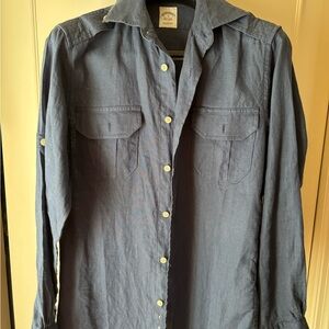 Brooks Brothers Linen Denim Blue Casual Button-Down Shirt